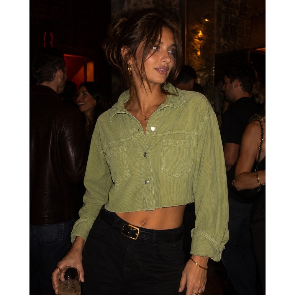 BDG Jacket Womens Medium Green Corduroy Cropped Raw Hem Streetwear Indie Boho